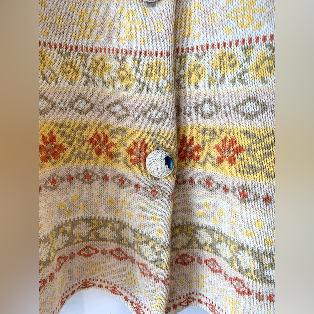 April Cornell Cream Yellow Olive Patterned Cropped Cardigan - Picture 4 of 4